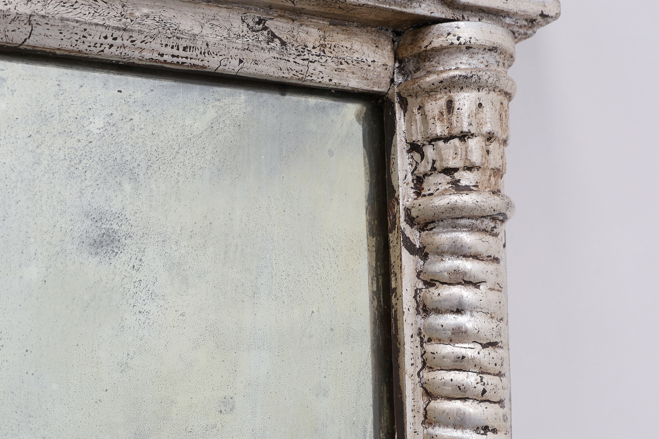 Pair of Neoclassical Silver Leaf Pier Mirrors with Ringed Columns and Cornice, Italy, ca. 1850thumbnail
